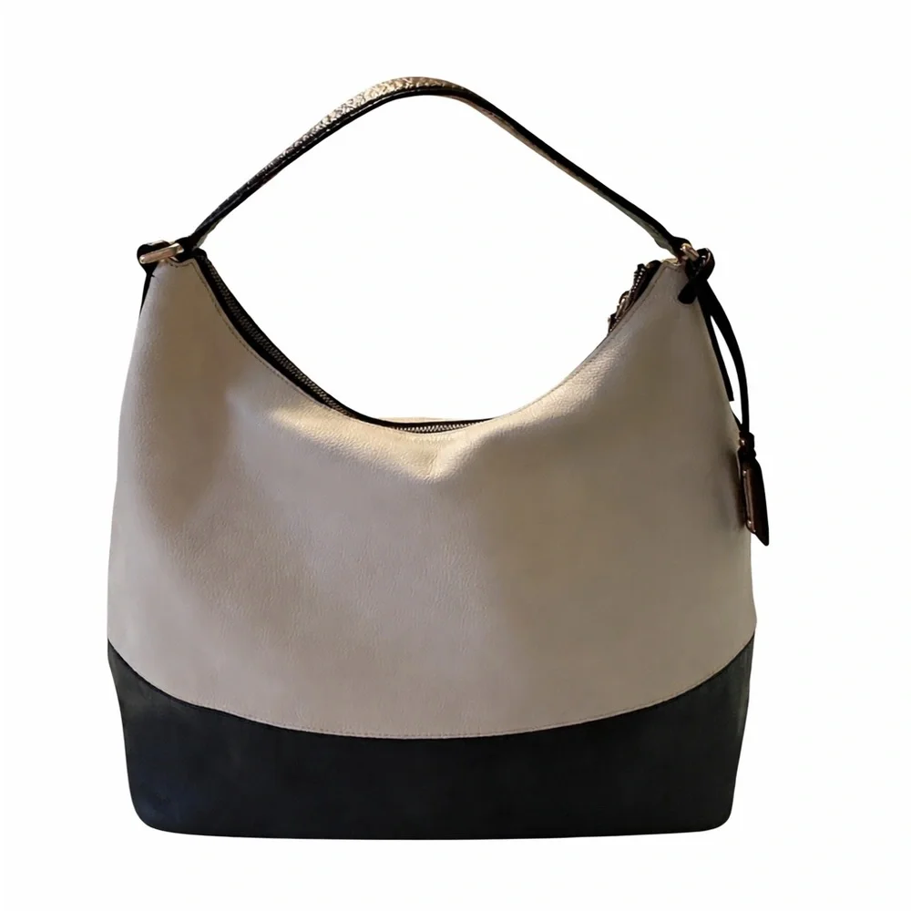 Banana Republic Colorblock Leather Hobo Bag - Ivory‎ & Black NWOT